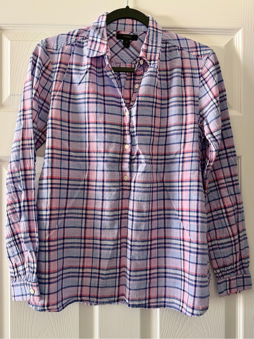 J.Crew Pink & Blue Plaid Button-Front Popover Shirt